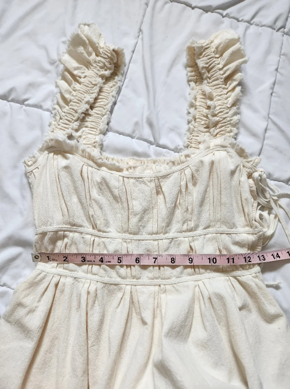 Free People Claudette Mini Dress Womens Small Ivory Pockets Casual Ruched Boho - Picture 5 of 13